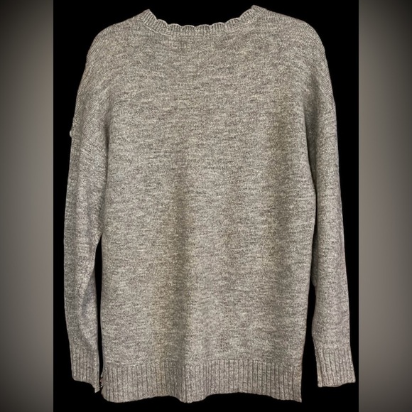 ELLE Gray/Silver/White Crewneck Argyle Sweater w/Scallop Detail, Sz Small, GUC. - Picture 9 of 9